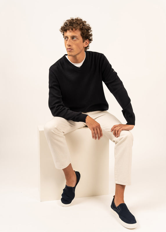 Saint James Cuirassé V Neck Jumper NAVY/PERLE CHINE