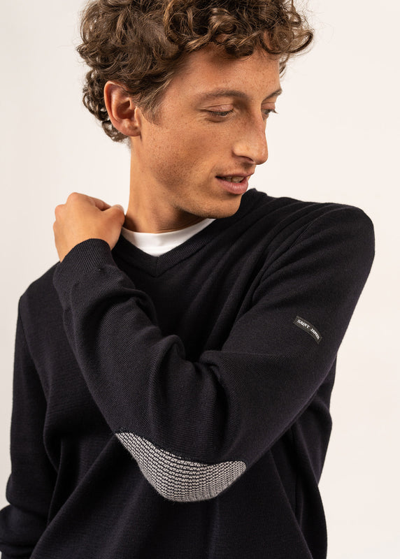 Saint James Cuirassé V Neck Jumper NAVY/PERLE CHINE
