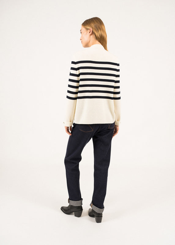 Saint James Docks Striped Wraparound Jumper ECUME/NAVY