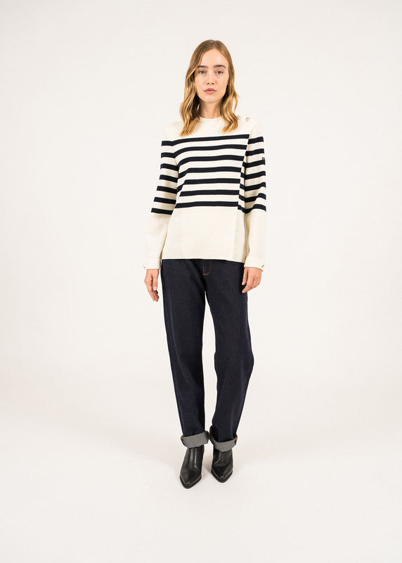 Saint James Docks Striped Wraparound Jumper ECUME/NAVY