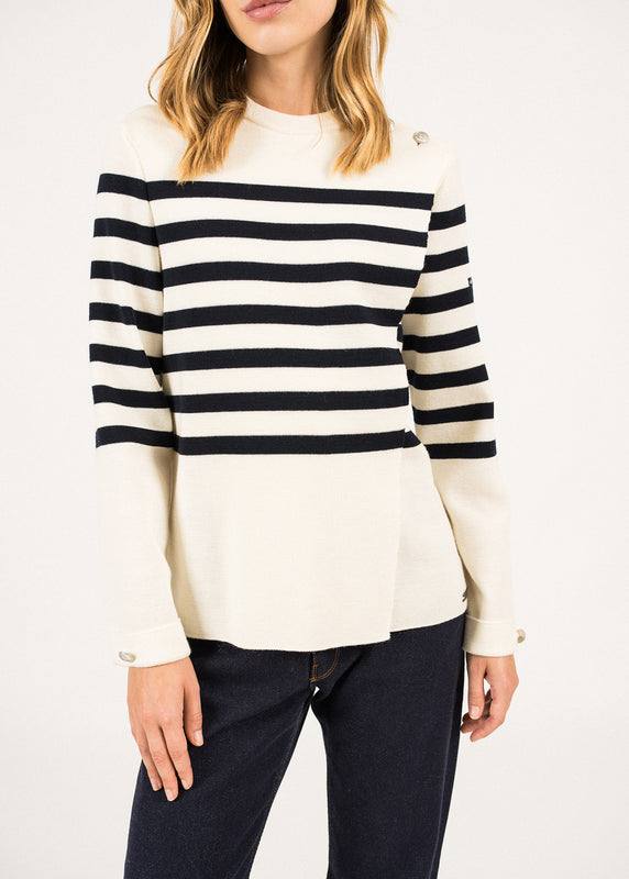 Saint James Docks Striped Wraparound Jumper ECUME/NAVY