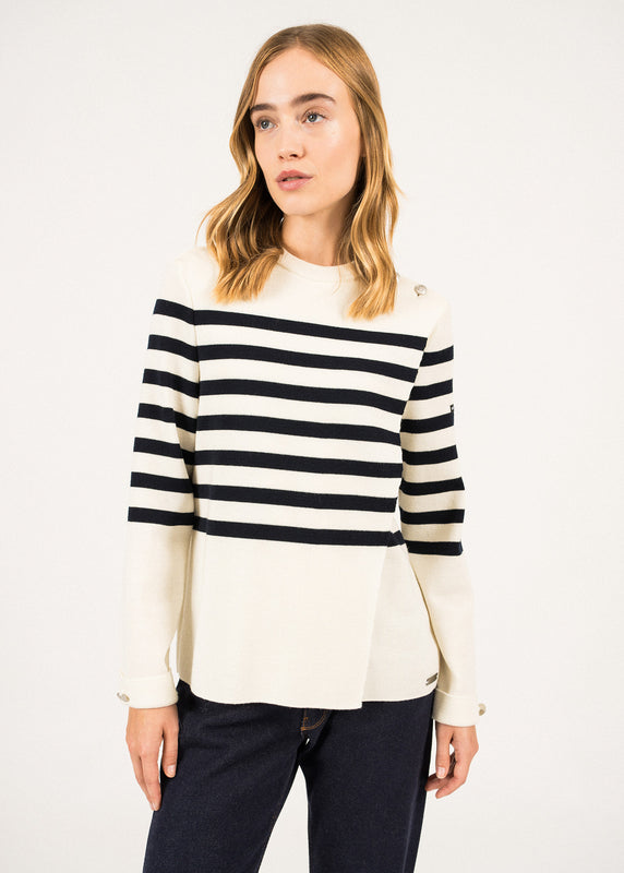 saint james Docks Striped Wraparound Jumper ECUME/NAVY