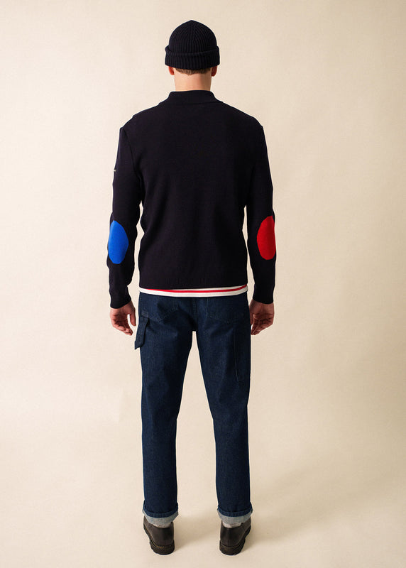Saint James Elbow Patch Trucker Jumper NAVY/MULTICO
