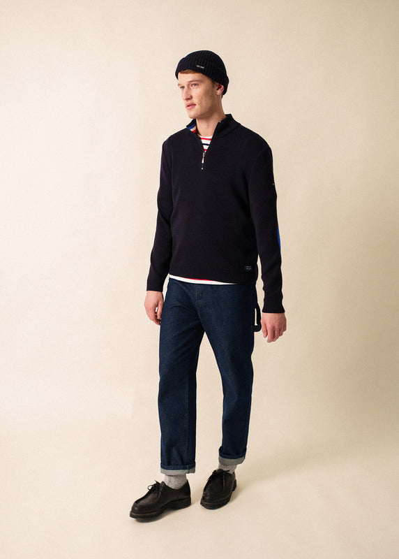 Saint James Elbow Patch Trucker Jumper NAVY/MULTICO