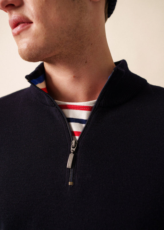 Saint James Elbow Patch Trucker Jumper NAVY/MULTICO