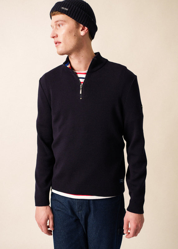 saint james Elbow Patch Trucker Jumper NAVY/MULTICO