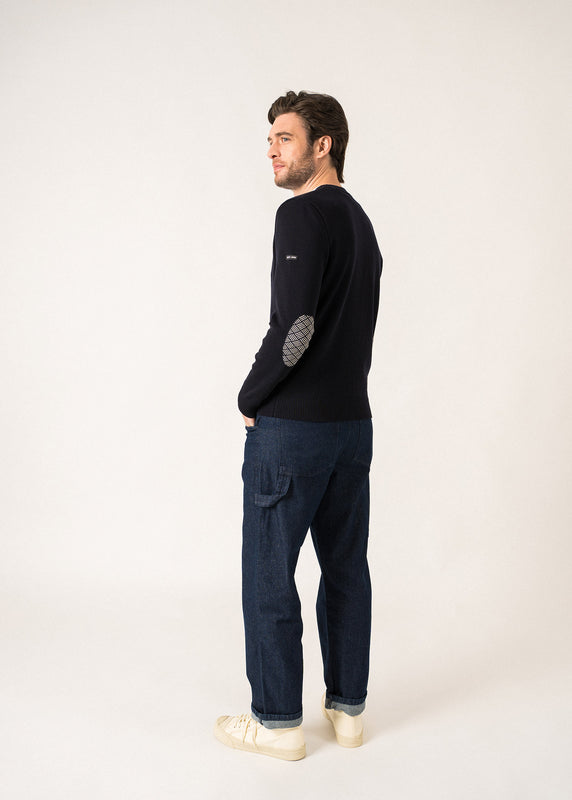 Saint James Equipage Wool Cardigan – With Elbow Patches NAVY/ECUME