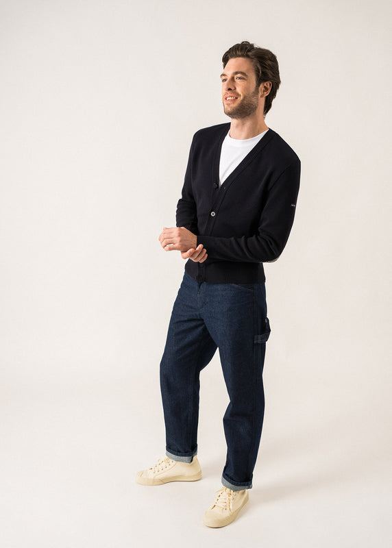 Saint James Equipage Wool Cardigan – With Elbow Patches NAVY/ECUME