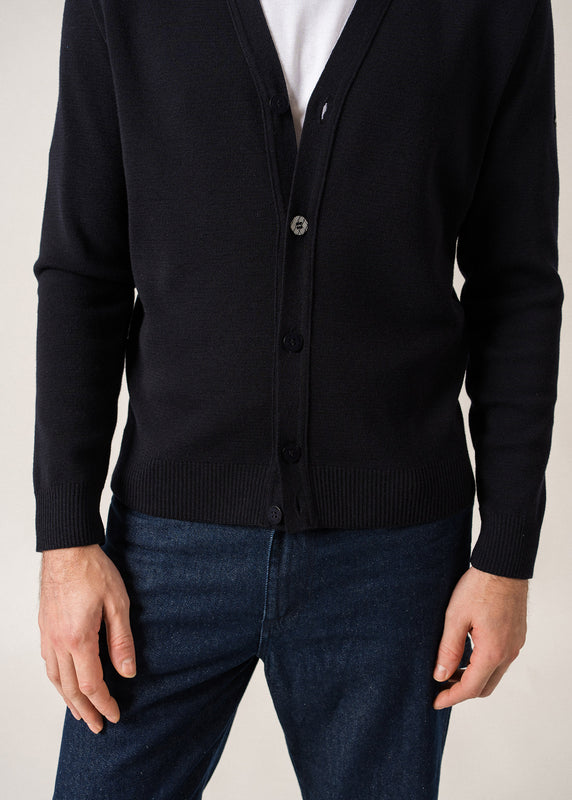 Saint James Equipage Wool Cardigan – With Elbow Patches NAVY/ECUME