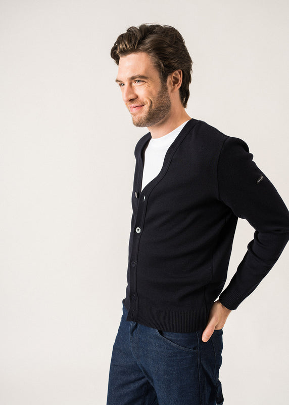 saint james Equipage Wool Cardigan – with elbow patches NAVY/ECUME