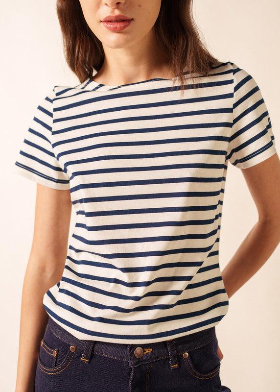 Saint James Etrille Short Sleeve Striped Sailor Shirt ECRU/MARINE