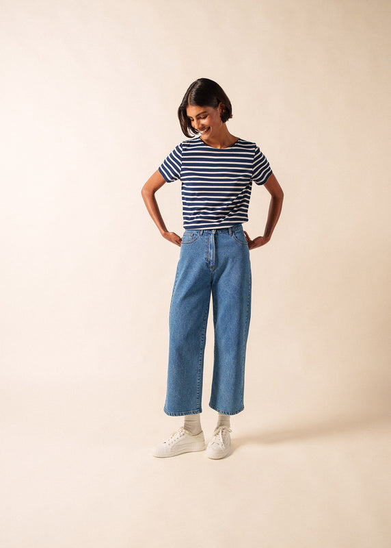 Saint James Etrille Short Sleeve Striped Sailor Shirt MARINE/NEIGE