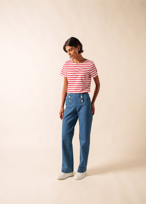 Saint James Etrille Short Sleeve Striped Sailor Shirt NEIGE/TULIPE