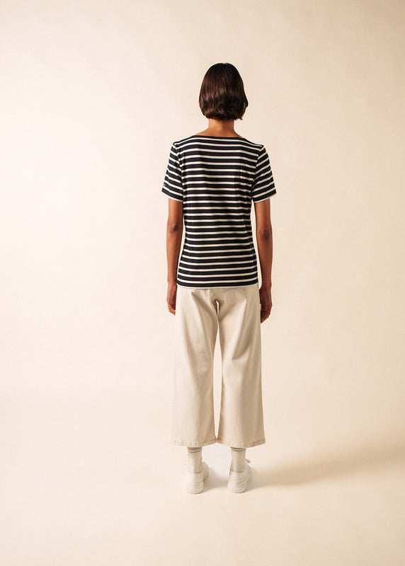 Saint James Etrille Short Sleeve Striped Sailor Shirt NOIR/ECRU