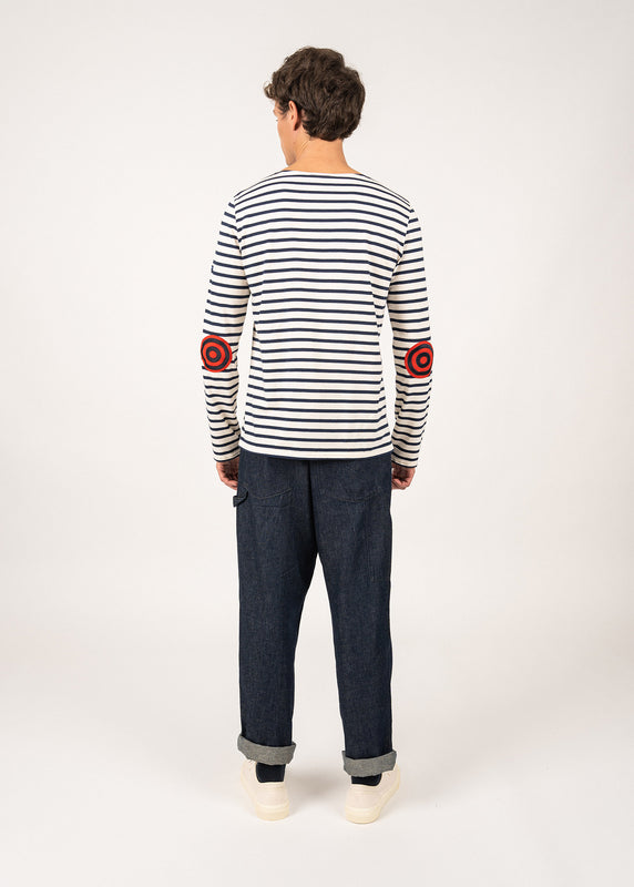 Saint James Iconic Sailor Striped Shirt With Elbow Patches ECRU/MARINE