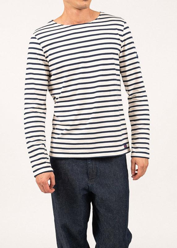 Saint James Iconic Sailor Striped Shirt With Elbow Patches ECRU/MARINE