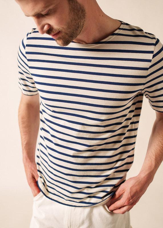 Saint James Levant Short Sleeve Striped Sailor Shirt ECRU/MARINE