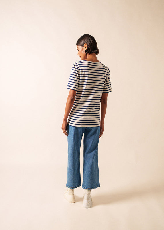 Saint James Levant Short Sleeve Striped Sailor Shirt ECRU/MARINE