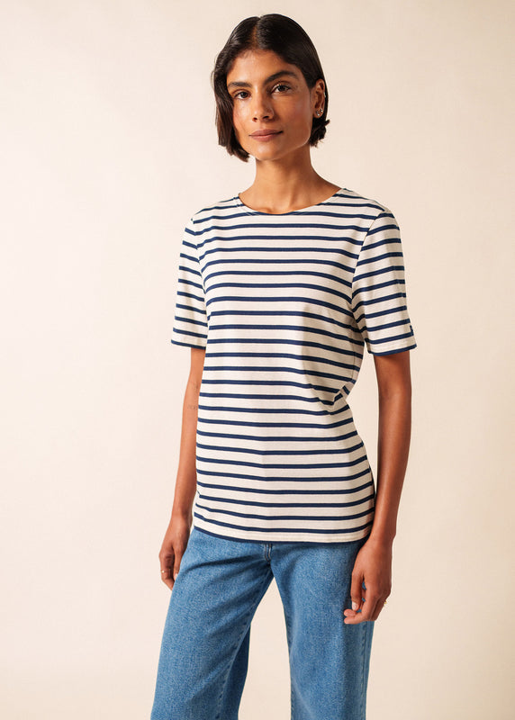 saint james Levant short sleeve striped sailor shirt ECRU/MARINE