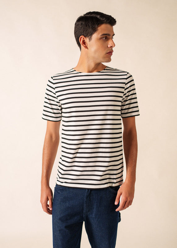 Saint James Levant Short Sleeve Striped Sailor Shirt NEIGE/NOIR
