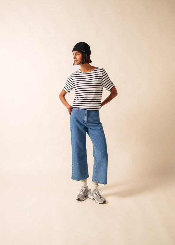 Saint James Levant Short Sleeve Striped Sailor Shirt NEIGE/NOIR