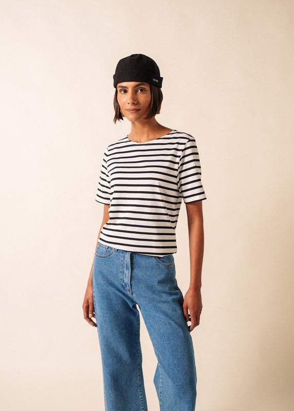 saint james Levant short sleeve striped sailor shirt NEIGE/NOIR