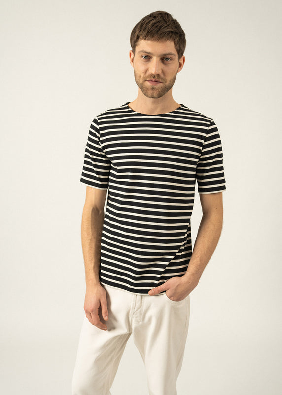 Saint James Levant Short Sleeve Striped Sailor Shirt NOIR/ECRU