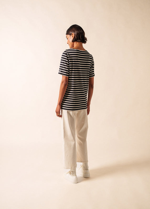 Saint James Levant Short Sleeve Striped Sailor Shirt NOIR/ECRU
