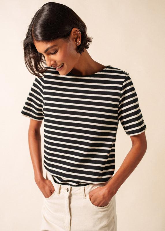 saint james Levant short sleeve striped sailor shirt NOIR/ECRU