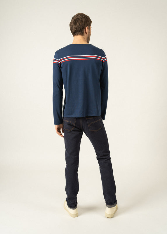 Saint James Long Sleeve T-shirt With Placed Stripes MARINE/TULIPE/NEIGE