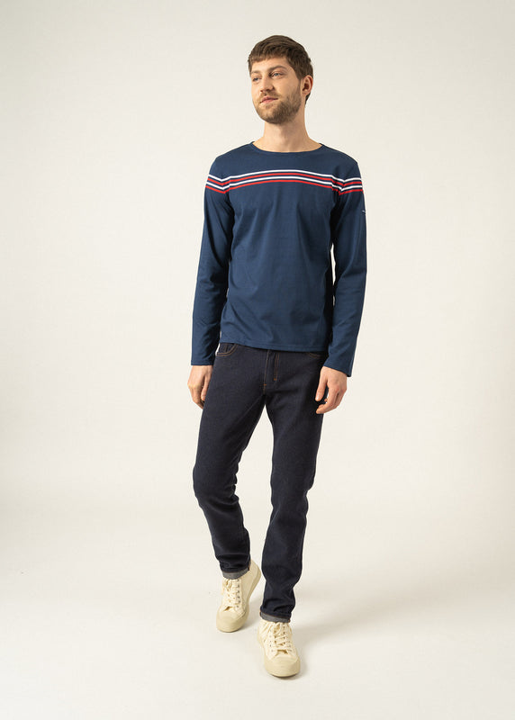 Saint James Long Sleeve T-shirt With Placed Stripes MARINE/TULIPE/NEIGE