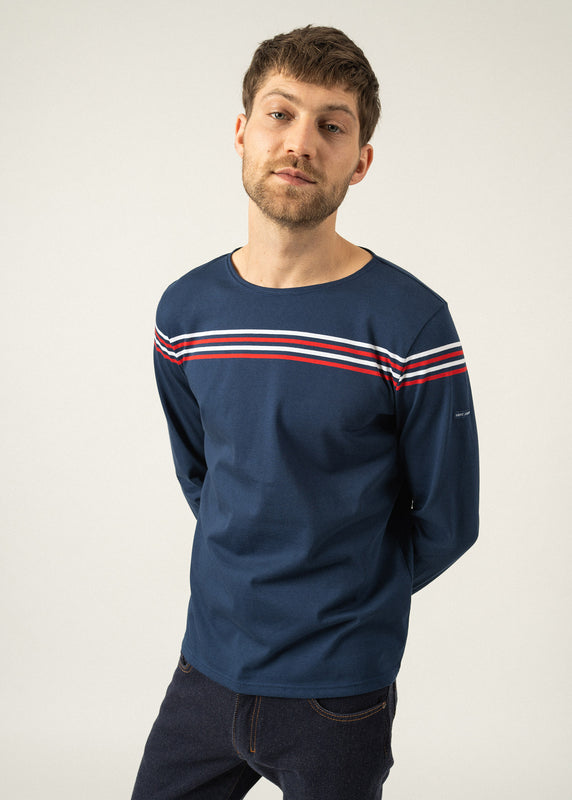 saint james Long sleeve t-shirt with placed stripes MARINE/TULIPE/NEIGE