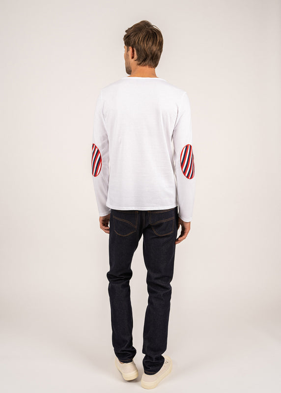 Saint James Long Sleeve T-shirt With Striped Elbow Patches NEIGE/NEIGE/MARINE/TULIPE