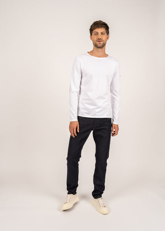 Saint James Long Sleeve T-shirt With Striped Elbow Patches NEIGE/NEIGE/MARINE/TULIPE