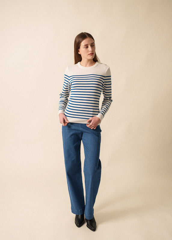 Saint James Marée Authentic Striped Sailor Jumper BLANC/LAC
