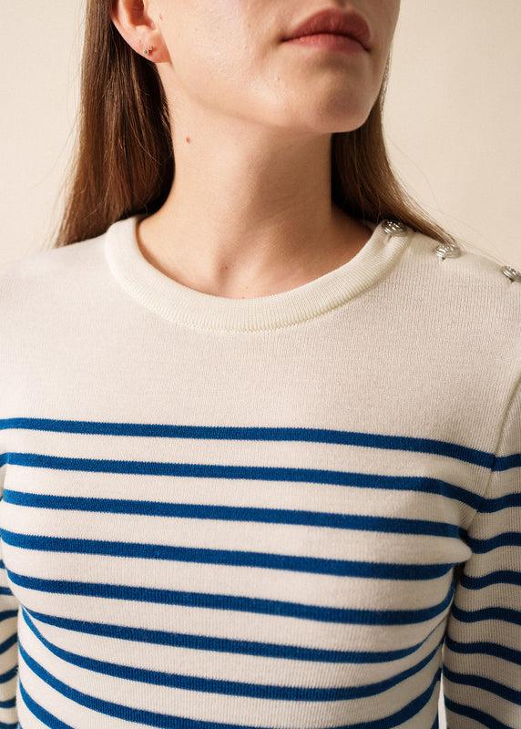 Saint James Marée Authentic Striped Sailor Jumper BLANC/LAC