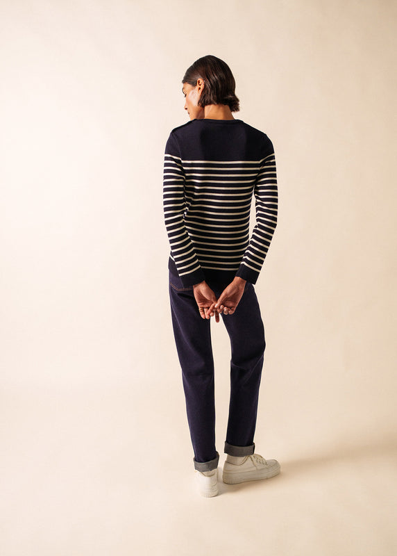 Saint James Marée Authentic Striped Sailor Jumper NAVY/ECUME