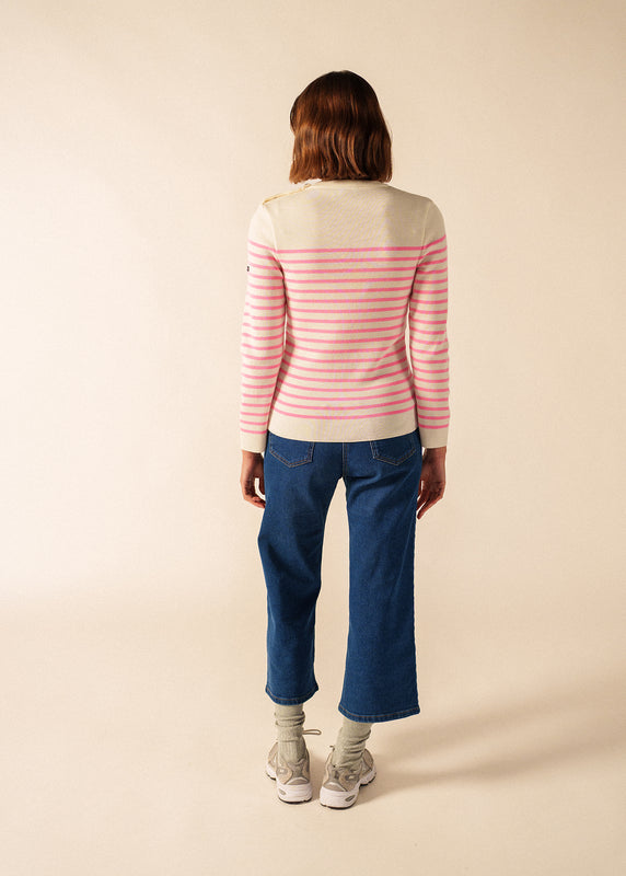 Saint James Marée Fluo Striped Sailor Jumper BLANC/HOLLYWOOD