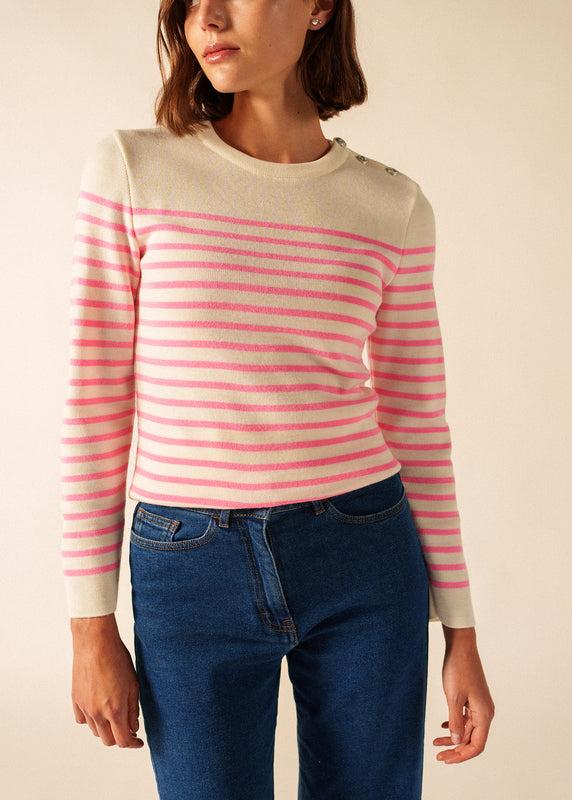 Saint James Marée Fluo Striped Sailor Jumper BLANC/HOLLYWOOD