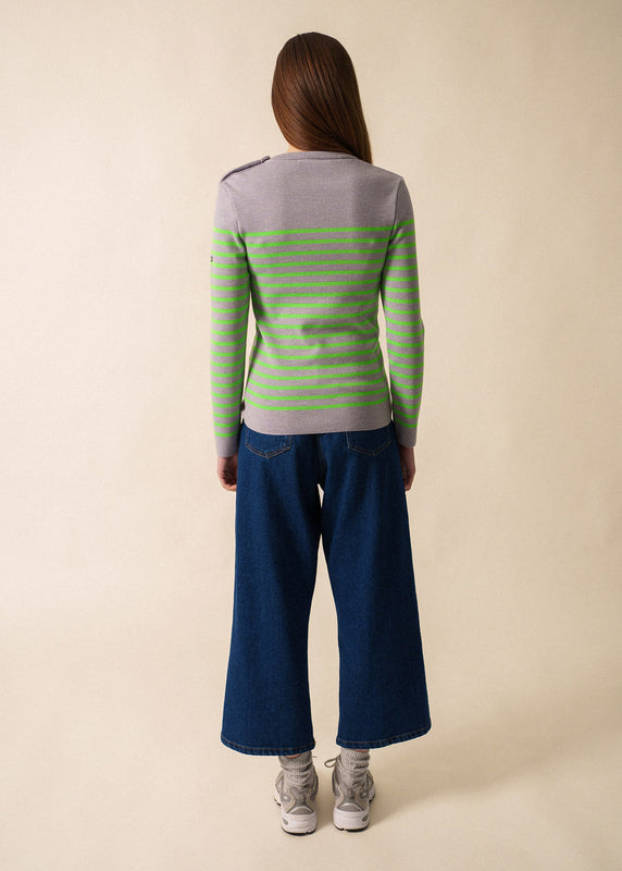 Saint James Marée Fluo Striped Sailor Jumper PERLE CHINE/TONIC