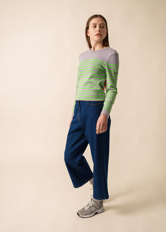 Saint James Marée Fluo Striped Sailor Jumper PERLE CHINE/TONIC