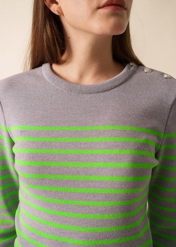Saint James Marée Fluo Striped Sailor Jumper PERLE CHINE/TONIC