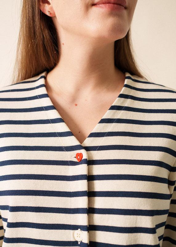 Saint James Méricardi Striped Vest ECRU/MARINE/TULIPE