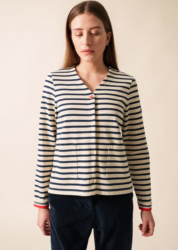 saint james Méricardi striped vest ECRU/MARINE/TULIPE