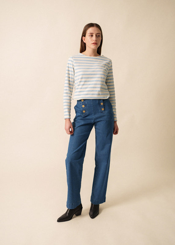 Saint James Méridame Classic Sailor Striped Shirt ECUME/GIVRE