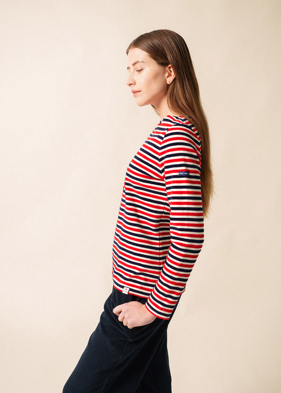 saint james Méridame tricolour sailor striped shirt – in velvet ECUME/MARINE/TULIPE
