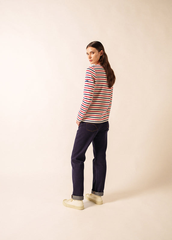 Saint James Meridame Tricolour Striped Sailot Shirt ECRU/MARINE/TULIPE