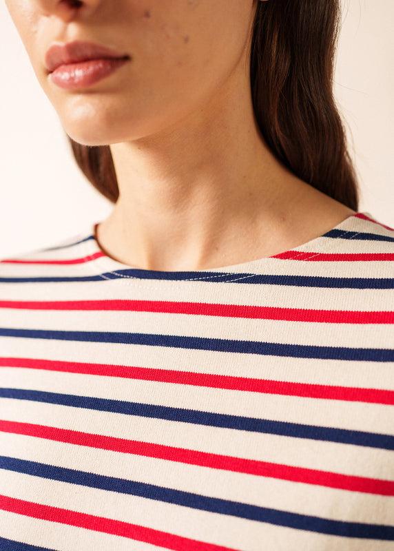 Saint James Meridame Tricolour Striped Sailot Shirt ECRU/MARINE/TULIPE