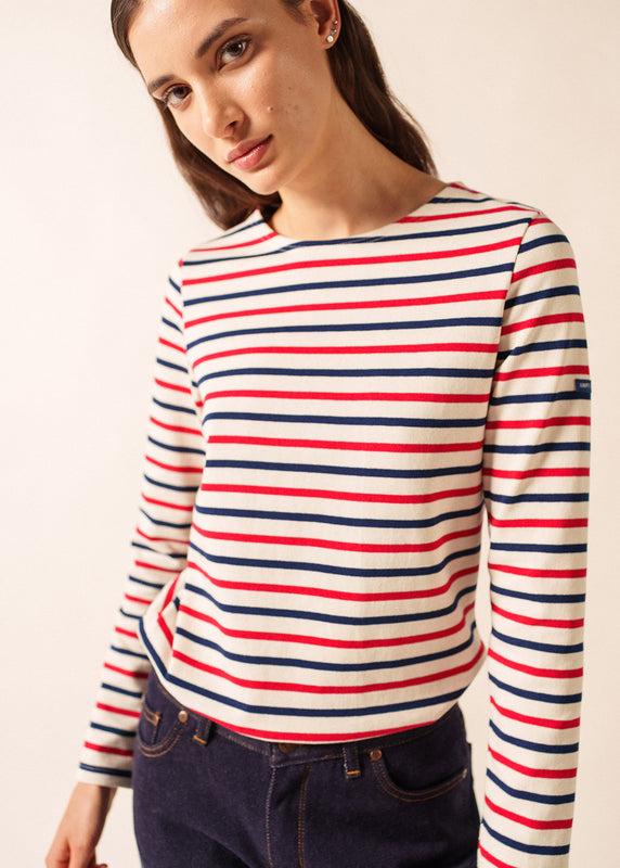 saint james Meridame tricolour striped sailot shirt ECRU/MARINE/TULIPE