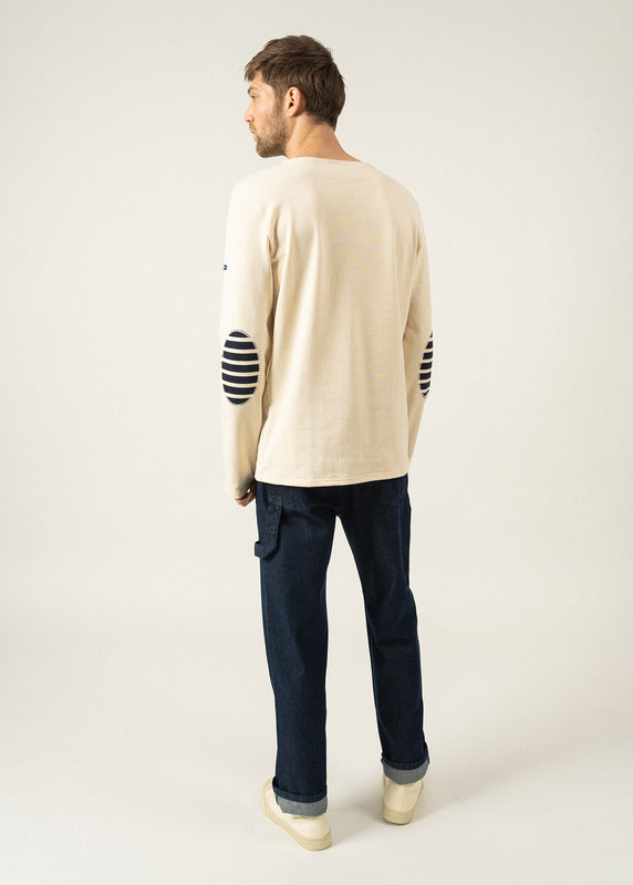 Saint James Méridien Iconic Sailor Shirt With Striped Elbow Patches ECRU/NAVY/ECRU